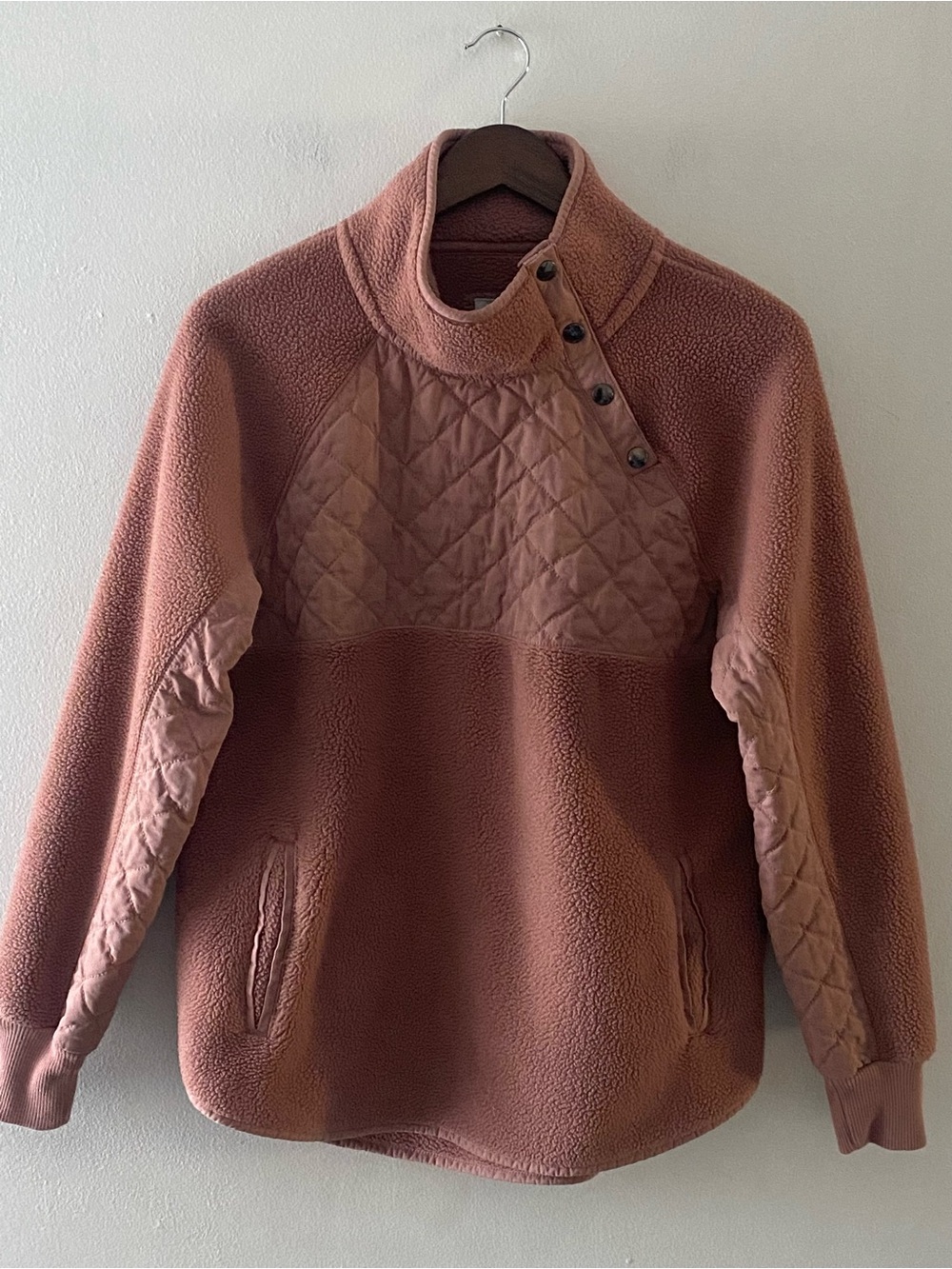 Abercrombie & Fitch Quilted-Panel Cowl Pullover Jacket Dusty Rose